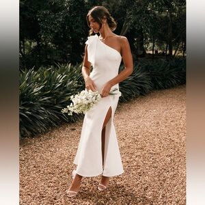 Petal & Pup White Charmed One Shoulder Midi Dress Size S